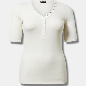 Torrid Cream Cotton Rib Henley Elbow Top